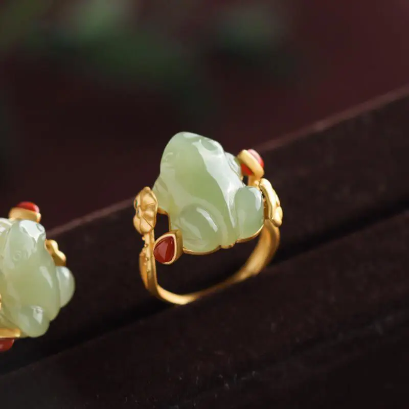 Women'S Accessories Designer - Grüne Jade Frosch Ringe Charms Natürliche