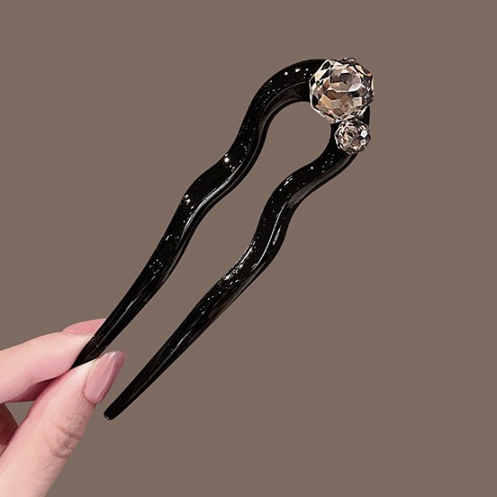 Pearl Hair Pin - 1 x Kristall-Haargabel, schwarzer, eleganter Haarstab
