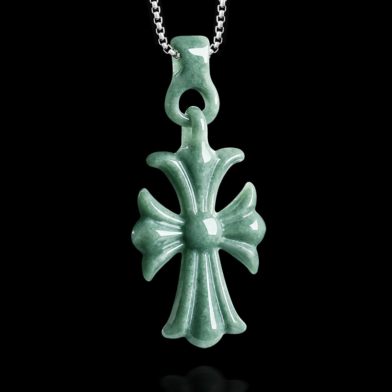 Women'S Accessories Designer - Natürliche burmesische Jadeit-Kreuz-Anhänger-Halskette, Schmuck, Designer-Edelstein, echter