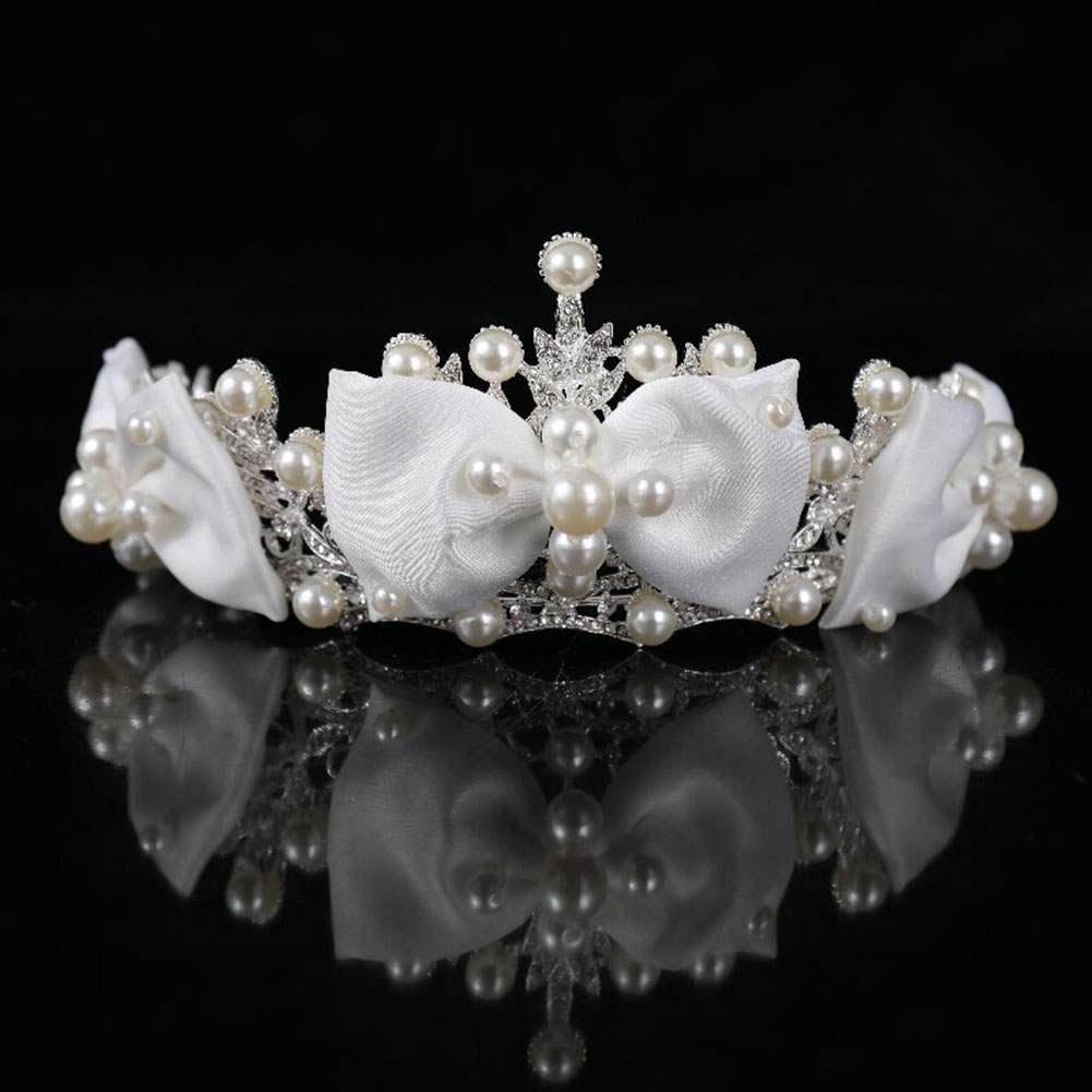 Queen Accessories - Brautkrone, Königin-Stirnband, Damen-Haarschmuck mit Schleife, Perlen-Kopfbedeckung
