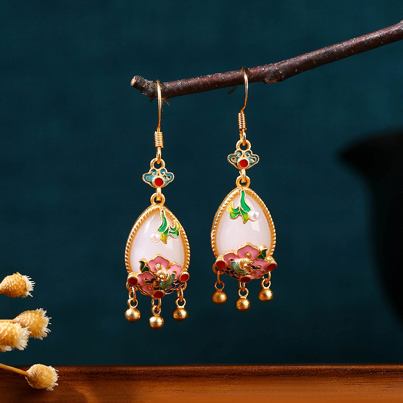 Women'S Accessories Designer - Natürliche Jade-Blumen-Ohrringe, Charm-Amulett, Designer-Echtschmuck, Vintage-Accessoires, 18K