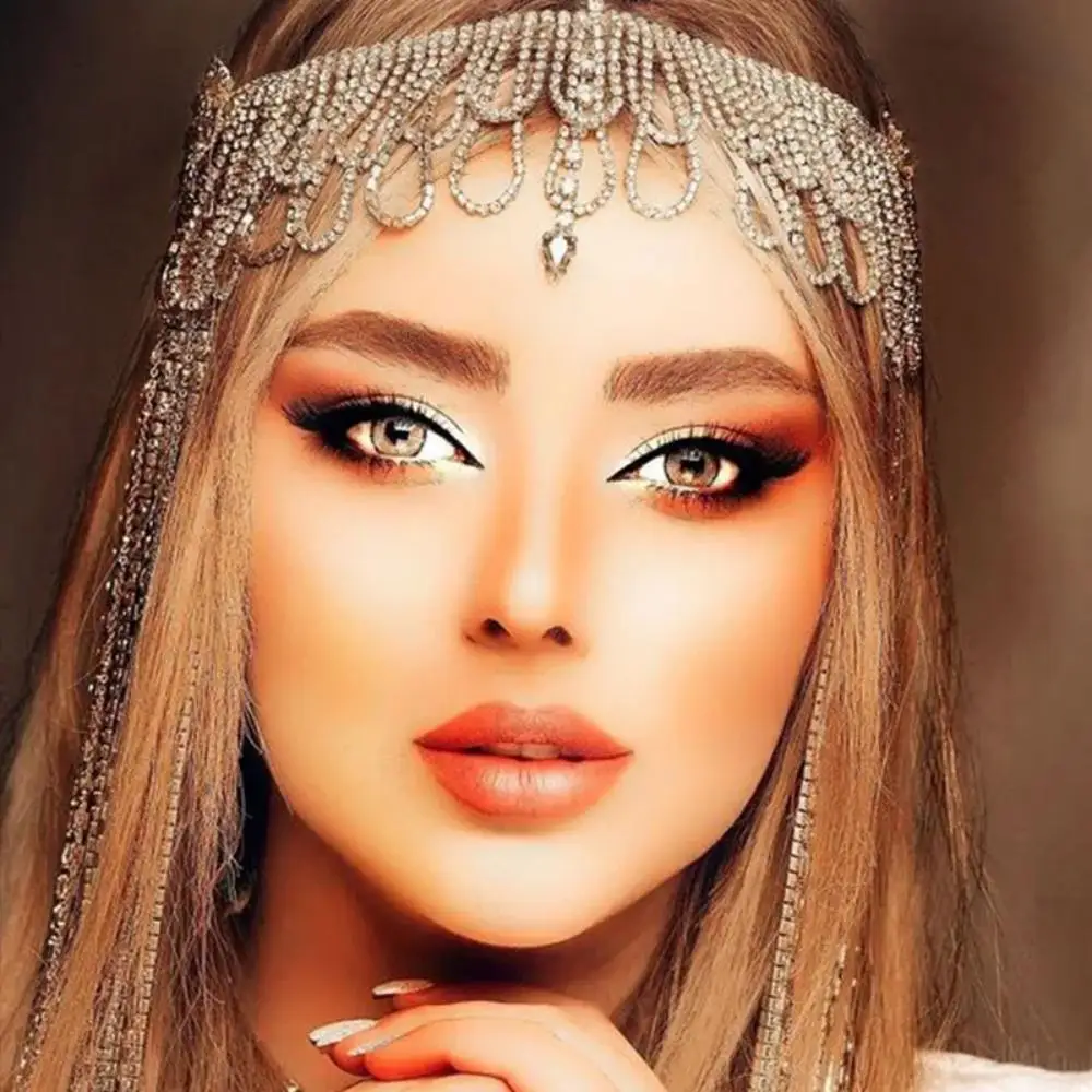 Women Accessories India - Mehrschichtige Strass Fransen Kopfkette Tiara Stirn