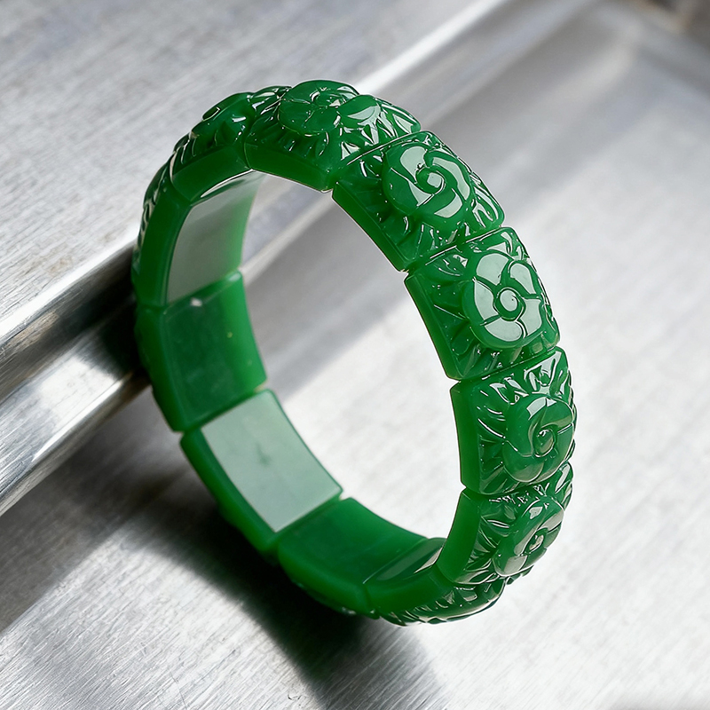 Women'S Accessories Designer - Echtes Jade-Blumen-Armband, Armreif, Designer-Vintage-Stil, natürlicher Schmuck,