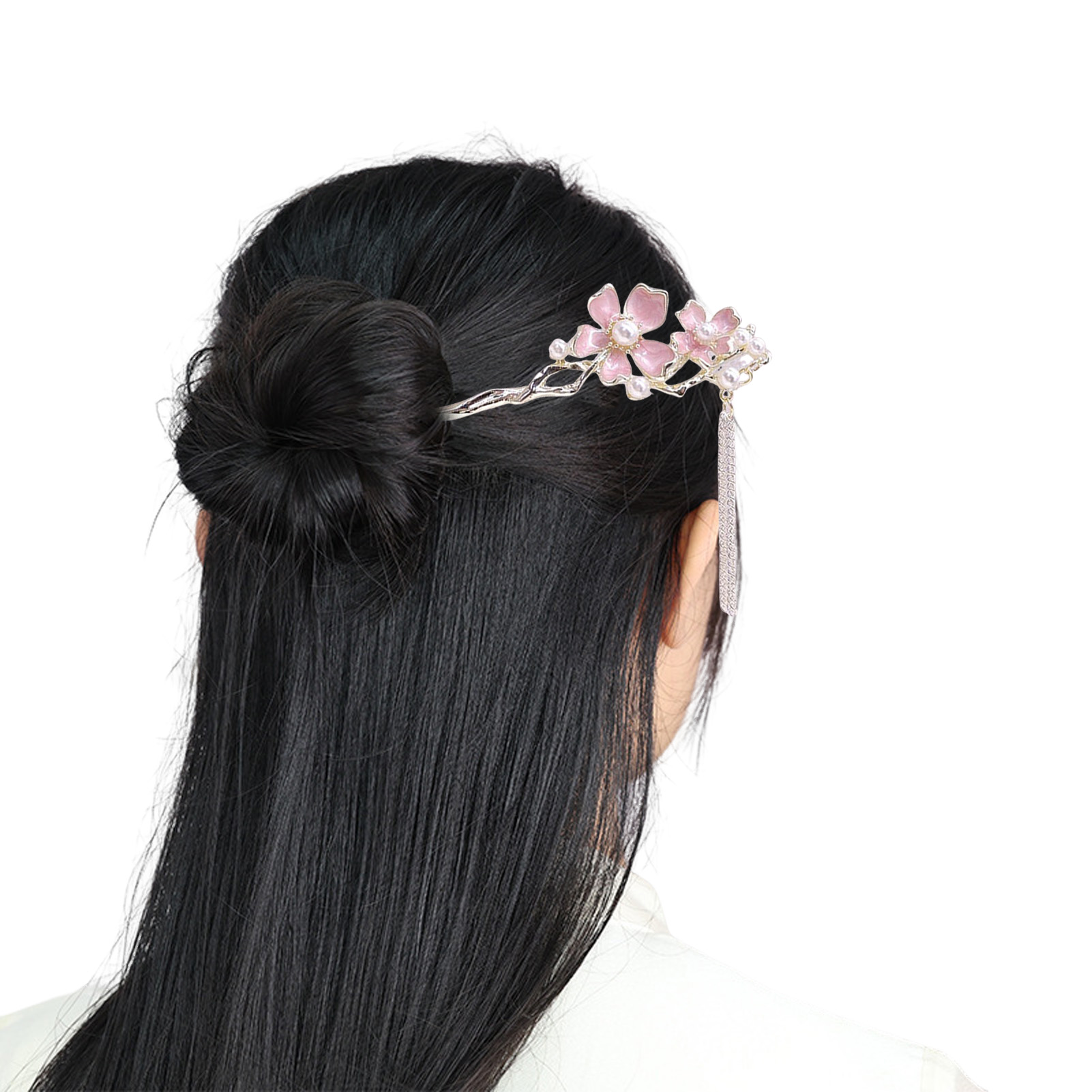 Rosa Blumen-Haarstäbchen mit Q – Pearl Hair Pin Bewertung und Preis